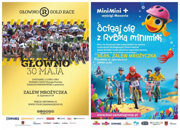 Plakaty informujące o imprezie Głowno Gold Race 2021